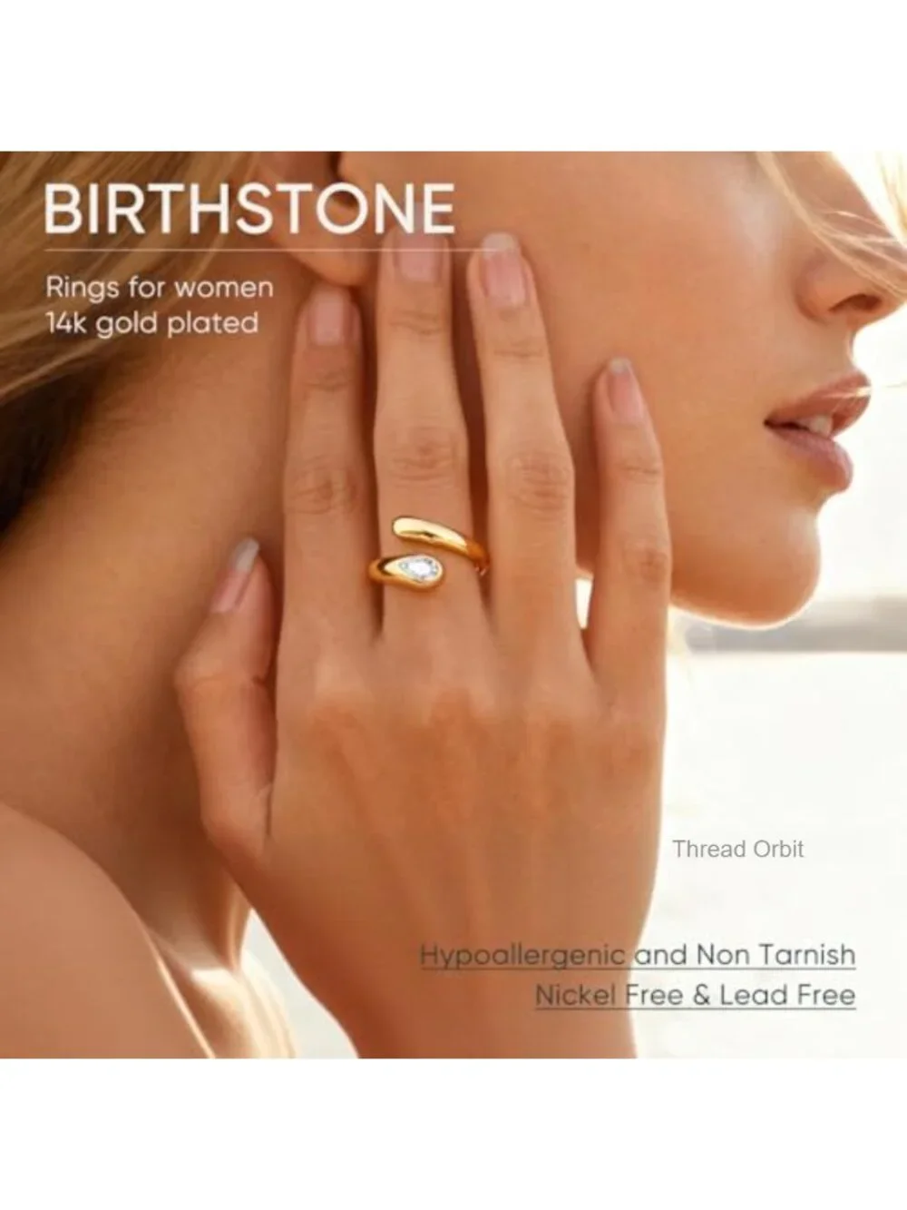 Gold Plated Adjustable Chunky Ring with Cubic Zirconia Teardrop